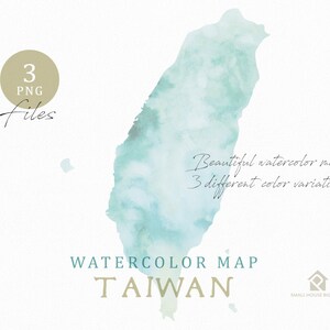 Taiwan Map, Watercolor Map, Instant Download, Digital Map, Map Clipart, Wall Art, Color Map Clip Art, Custom Map, Watercolor Map image 2