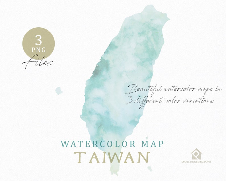 Taiwan Map, Watercolor Map, Instant Download, Digital Map, Map Clipart, Wall Art, Color Map Clip Art, Custom Map, Watercolor Map image 2