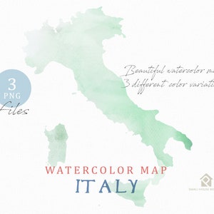 Italy Map, Watercolor Map, Instant Download, Digital Map, Map Clipart, Wall Art, Color Map Clip Art, Custom Map, Watercolor Map image 2