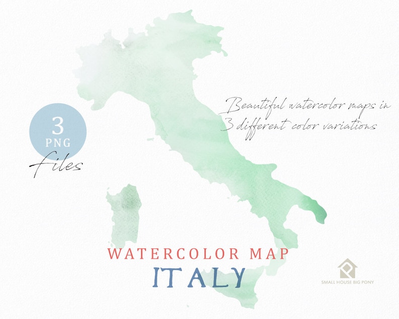 Italy Map, Watercolor Map, Instant Download, Digital Map, Map Clipart, Wall Art, Color Map Clip Art, Custom Map, Watercolor Map image 2