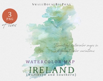 Ireland Map, Northern and Southern Ireland, Watercolor Map,  Digital Map, Map Clipart,  Color Map Clip Art, Custom Map, Watercolor Map