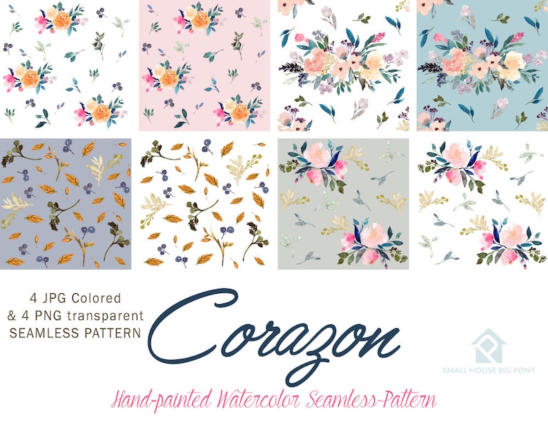 Hand Painted Graphics Watercolour Flower Clip Art Collection Corozon Seamless Floral Pattern