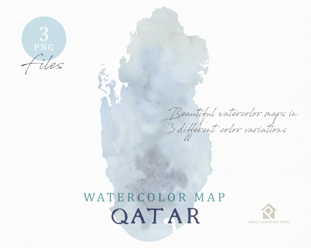 Qatar Map, Watercolor Map, Instant Download, Digital Map, Map Clipart ...