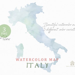 Italy Map, Watercolor Map, Instant Download, Digital Map, Map Clipart, Wall Art, Color Map Clip Art, Custom Map, Watercolor Map image 3