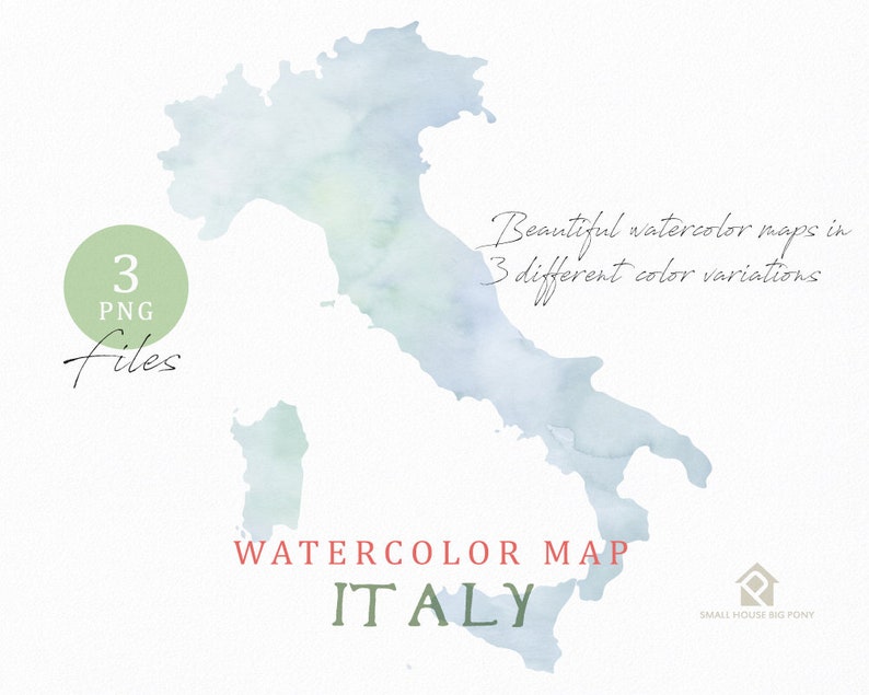 Italy Map, Watercolor Map, Instant Download, Digital Map, Map Clipart, Wall Art, Color Map Clip Art, Custom Map, Watercolor Map image 3