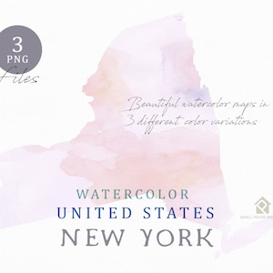New York Map, Watercolor Map, Digital Map, Map Clipart, Wall Art, Color Map Clip Art, Custom Map, Watercolor Map