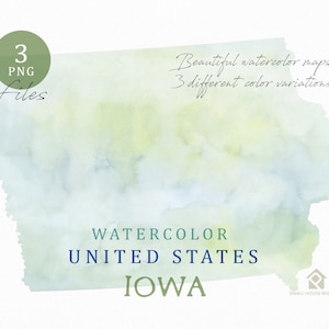 Iowa Map, Watercolor Map, Digital Map, Map Clipart, Wall Art, Color Map Clip Art, Custom Map, Watercolor Map