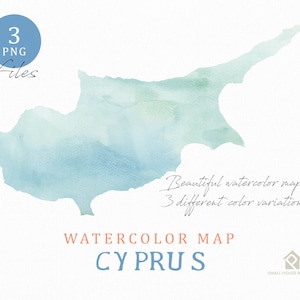 Zypern-Karte, Aquarell Karte, Instant Download, digitale Karte, Karte Clipart, Wandkunst, Farbe Karte ClipArt, benutzerdefinierte Karte, Aquarell Karte