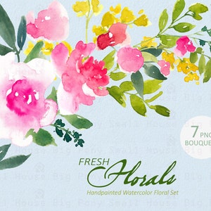 Digital Clipart- Watercolor Flower Clipart, Fresh Flowers Clip art, Floral Bouquet Clipart, wedding flowers clip art- Fresh Florals Bouquets