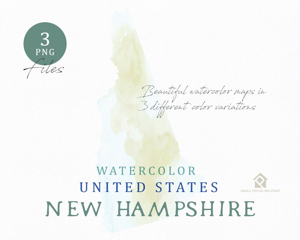 New Hampshire Map, Watercolor Map, Digital Map, Map Clipart, Wall Art ...
