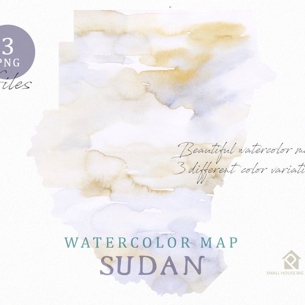 Sudan Map, Watercolor Map, Instant Download, Digital Map, Map Clipart, Wall Art, Color Map Clip Art, Custom Map, Watercolor Map