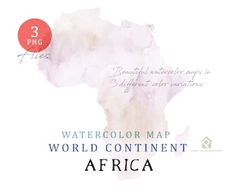 Africa - Continent Map, Watercolor Map, Digital Map, Map Clipart, Wall Art, Color Map Clip Art, Custom Map, Watercolor Map