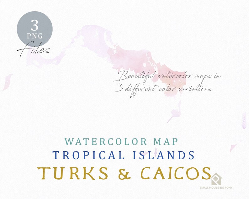 Turks & Caicos Map, Watercolor Map, Instant Download, Digital Map, Map Clipart, Wall Art, Color Map Clip Art, Custom Map, Watercolor Map image 2