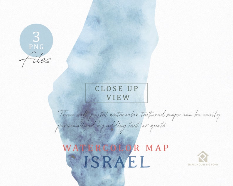 Israel Map, Watercolor Map, Instant Download, Digital Map, Map Clipart, Wall Art, Color Map Clip Art, Custom Map, Watercolor Map image 4