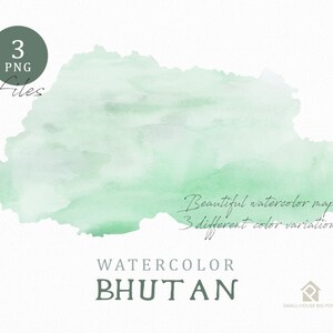 Kaart van Bhutan, aquarel kaart, Instant Download, digitale kaart, kaart Clipart, kunst aan de muur, illustraties in kleur kaart, aangepaste kaart, aquarel kaart