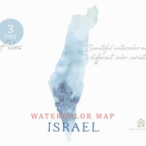 Israel Map, Watercolor Map, Instant Download, Digital Map, Map Clipart, Wall Art, Color Map Clip Art, Custom Map, Watercolor Map image 1