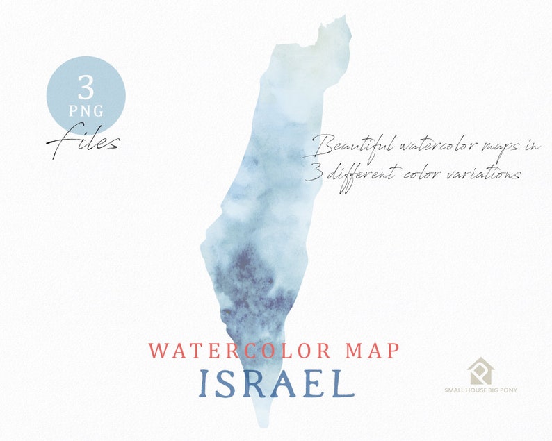 Israel Map, Watercolor Map, Instant Download, Digital Map, Map Clipart, Wall Art, Color Map Clip Art, Custom Map, Watercolor Map image 1