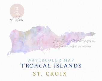 St. Croix Map, Watercolor Map, Instant Download, Digital Map, Map Clipart, Wall Art, Color Map Clip Art, Custom Map, Watercolor Map