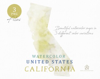 Mapa de California, Mapa de acuarela, Mapa digital, Imágenes prediseñadas de mapas, Arte de pared, Mapa de color Clip Art, Mapa personalizado, Mapa de acuarela