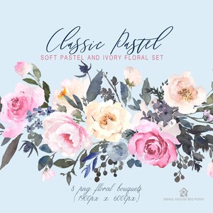 Digital Clipart- Watercolor Flower Clipart, peonies Clip art, wedding flowers clip art- Classic Pastel 8 Bouquets