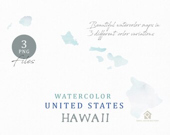 Mapa de Hawái, Mapa de acuarela, Mapa digital, Imágenes prediseñadas de mapas, Arte de pared, Mapa de color Clip Art, Mapa personalizado, Mapa de acuarela