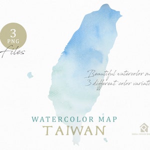 Taiwan Map, Watercolor Map, Instant Download, Digital Map, Map Clipart, Wall Art, Color Map Clip Art, Custom Map, Watercolor Map image 3