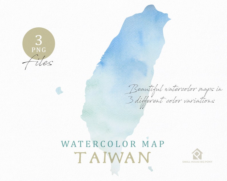Taiwan Map, Watercolor Map, Instant Download, Digital Map, Map Clipart, Wall Art, Color Map Clip Art, Custom Map, Watercolor Map image 3