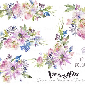 Watercolour Flower Clip Art Collection Hand Painted Graphics, purple flower, hand drawn clip art, flower clip art Versilia image 3