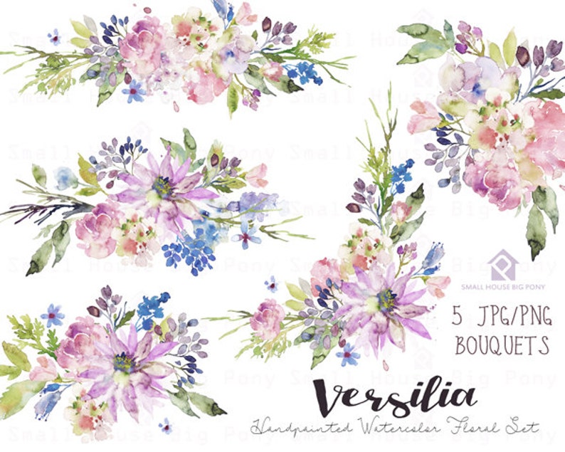 Watercolour Flower Clip Art Collection Hand Painted Graphics, purple flower, hand drawn clip art, flower clip art Versilia image 3