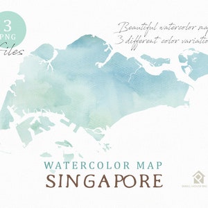 Singapur Karte, Aquarell Karte, Instant Download, digitale Karte, Karte Clipart, Wandkunst, Farbe Karte ClipArt, benutzerdefinierte Karte, Aquarell Karte