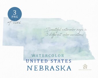 Nebraska Map, Watercolor Map, Digital Map, Map Clipart, Wall Art, Color Map Clip Art, Custom Map, Watercolor Map