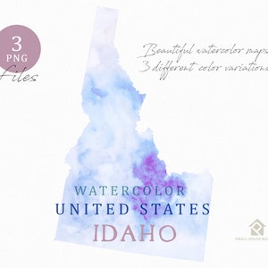 Idaho Map, Watercolor Map, Digital Map, Map Clipart, Wall Art, Color Map Clip Art, Custom Map, Watercolor Map