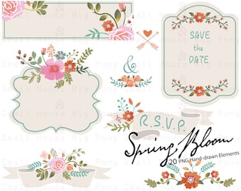 Floral Wedding Clipart, Wedding Flower Clipart, Digital Wedding Clipart, Save the Date, Digital Wedding Flowers, 20 PNG included in Zip