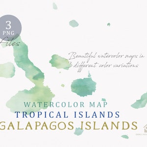 Galápagos-Inseln Karte, Aquarell Karte, Instant Download, digitale Karte, Karte Clipart, Wandkunst, Farbe Karte ClipArt, benutzerdefinierte Karte, Aquarell Karte