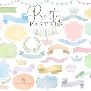 Pastel banners, pastel, banners, bunting banners, crest, frames, ribbon pastel, banner design - Pretty Pastel Set 50 PNG Free Commercial Use