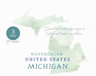 Mapa de Michigan, mapa de acuarela, mapa digital, mapa clipart, arte de pared, color mapa Clip Art, mapa personalizado, mapa de acuarela