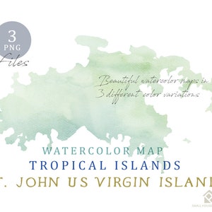 Mapa de São João das Ilhas Virgens dos EUA, mapa em aquarela, mapa digital, clipart de mapa, arte de parede, clipart de mapa colorido, mapa personalizado, mapa em aquarela
