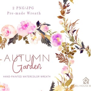 Watercolour Flower Clip Art Collection - Hand Painted Graphics, hand drawn clip art,  flower clip art - Autumn Garden -  2 Wreaths
