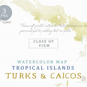 Turks & Caicos Map, Watercolor Map, Instant Download, Digital Map, Map Clipart, Wall Art, Color Map Clip Art, Custom Map, Watercolor Map image 4