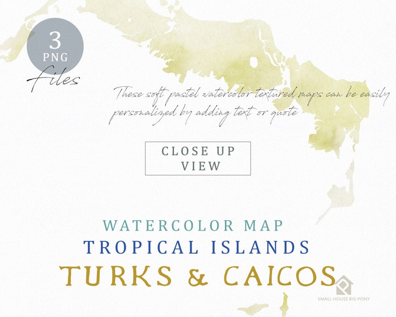 Turks & Caicos Map, Watercolor Map, Instant Download, Digital Map, Map Clipart, Wall Art, Color Map Clip Art, Custom Map, Watercolor Map image 4