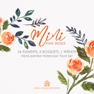 Digital Clipart- Watercolor Flower Clipart, roses Clip art, Floral Bouquet Clipart, wedding flowers clip art- Mini Orange Roses