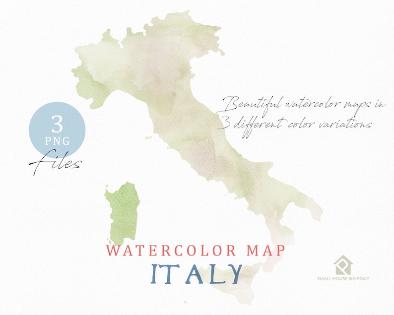 Italy Map, Watercolor Map, Instant Download, Digital Map, Map Clipart, Wall Art, Color Map Clip Art, Custom Map, Watercolor Map image 1