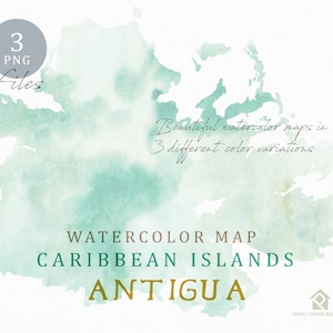 Antigua Map, Watercolor Map, Instant Download, Digital Map, Map Clipart, Wall Art, Color Map Clip Art, Custom Map, Watercolor Map