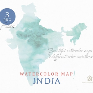 Karte von Indien, Aquarell Karte, Instant Download, digitale Karte, Karte Clipart, Wandkunst, Farbe Karte ClipArt, benutzerdefinierte Karte, Aquarell Karte