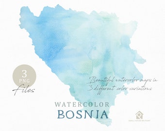 Bosnia Map, Watercolor Map, Instant Download, Digital Map, Map Clipart, Wall Art, Color Map Clip Art, Custom Map, Watercolor Map