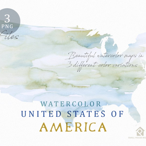 Watercolor USA Map, Instant Download, Digital Map, Map Clipart, Wall Art, Color Map Clip Art, Custom Map, Watercolor Map