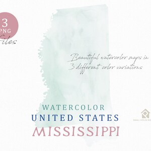 Mississippi Map, Watercolor Map, Digital Map, Map Clipart, Wall Art, Color Map Clip Art, Custom Map, Watercolor Map