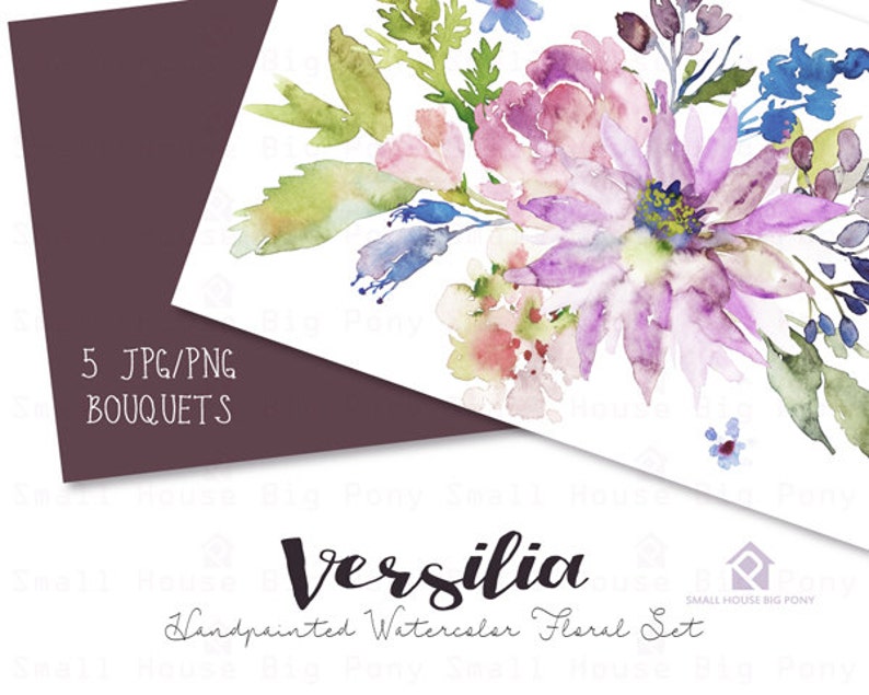 Watercolour Flower Clip Art Collection Hand Painted Graphics, purple flower, hand drawn clip art, flower clip art Versilia image 5