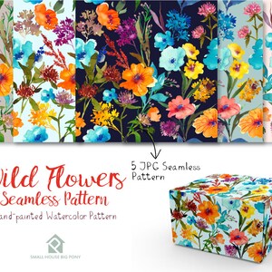 Wild Flower Watercolor Seamless Pattern- Handpainted flowers, Wedding Florals,   Watercolor Flowers- Wild Flower Seamless Pattern