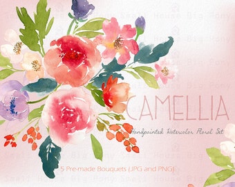 Watercolour Floral Clipart. Handmade, watercolour clipart, wedding diy elements, flowers - Camillia Bouquets